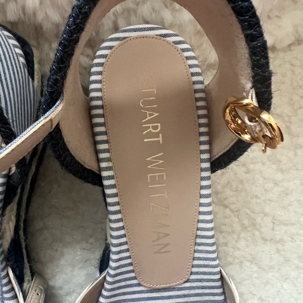 Stuart Weitzman Mirela Stripes Wedges - Blue - Wedge Sandals US Size 9.5 - Picture 2 of 8